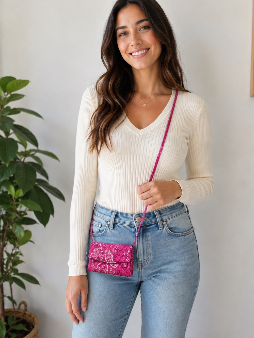 Vera Bradley Stamped Pink Paisley Crossbody Wallet